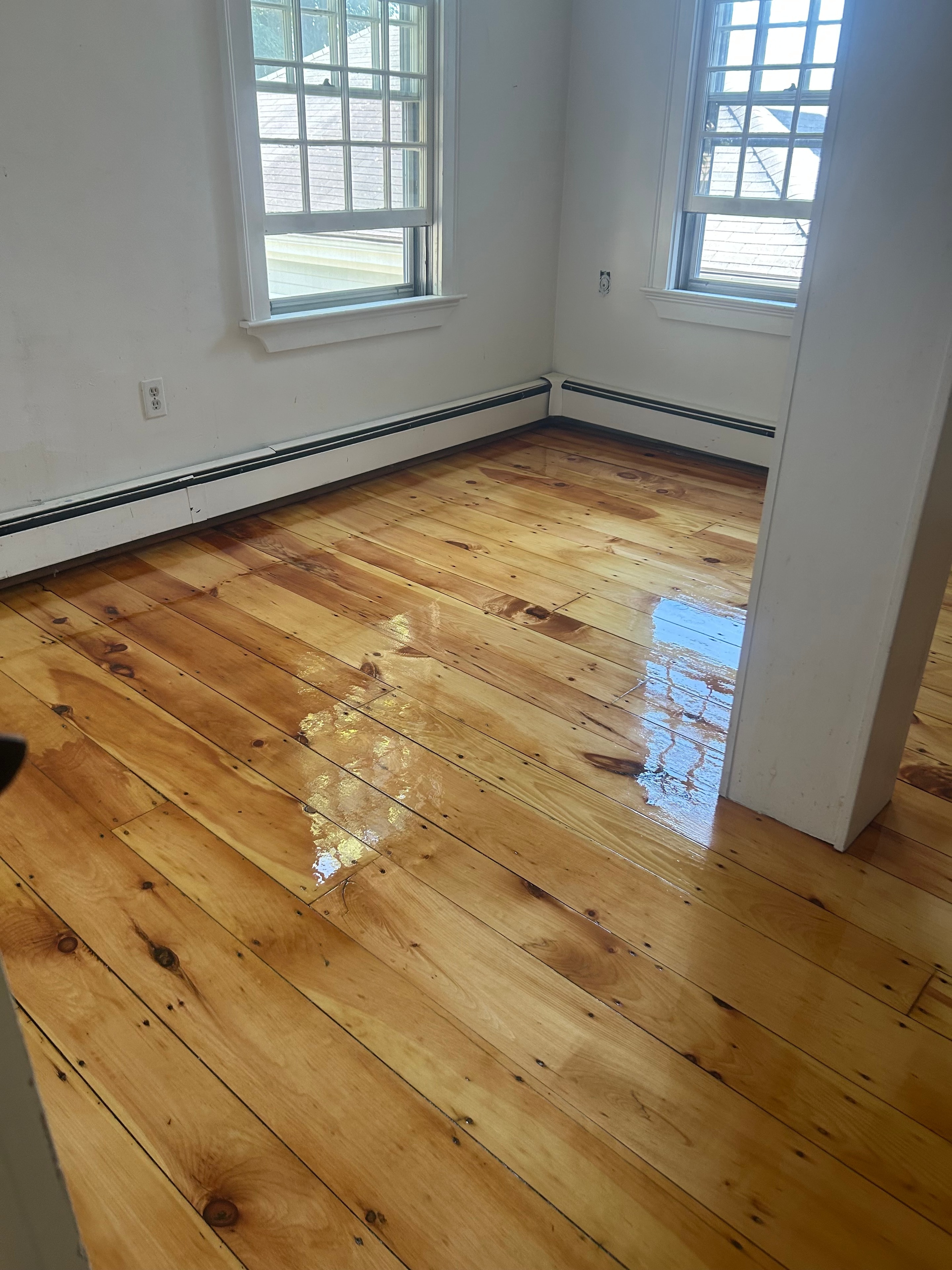 Wide plank pine floor refinishing